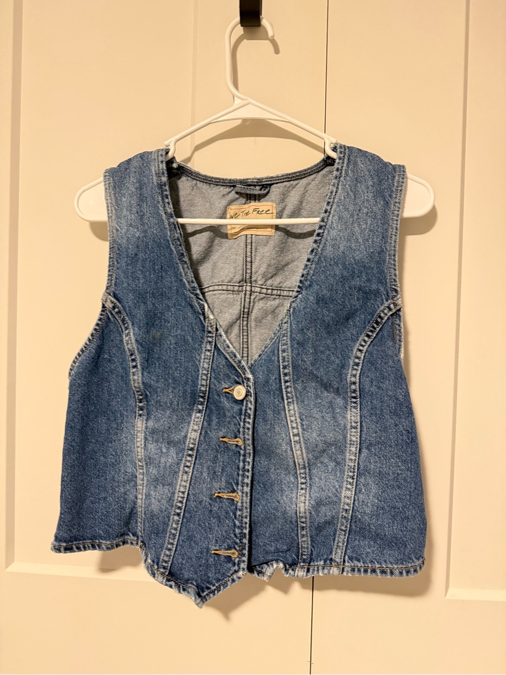 Free People Blue Denim Button-Front Vest